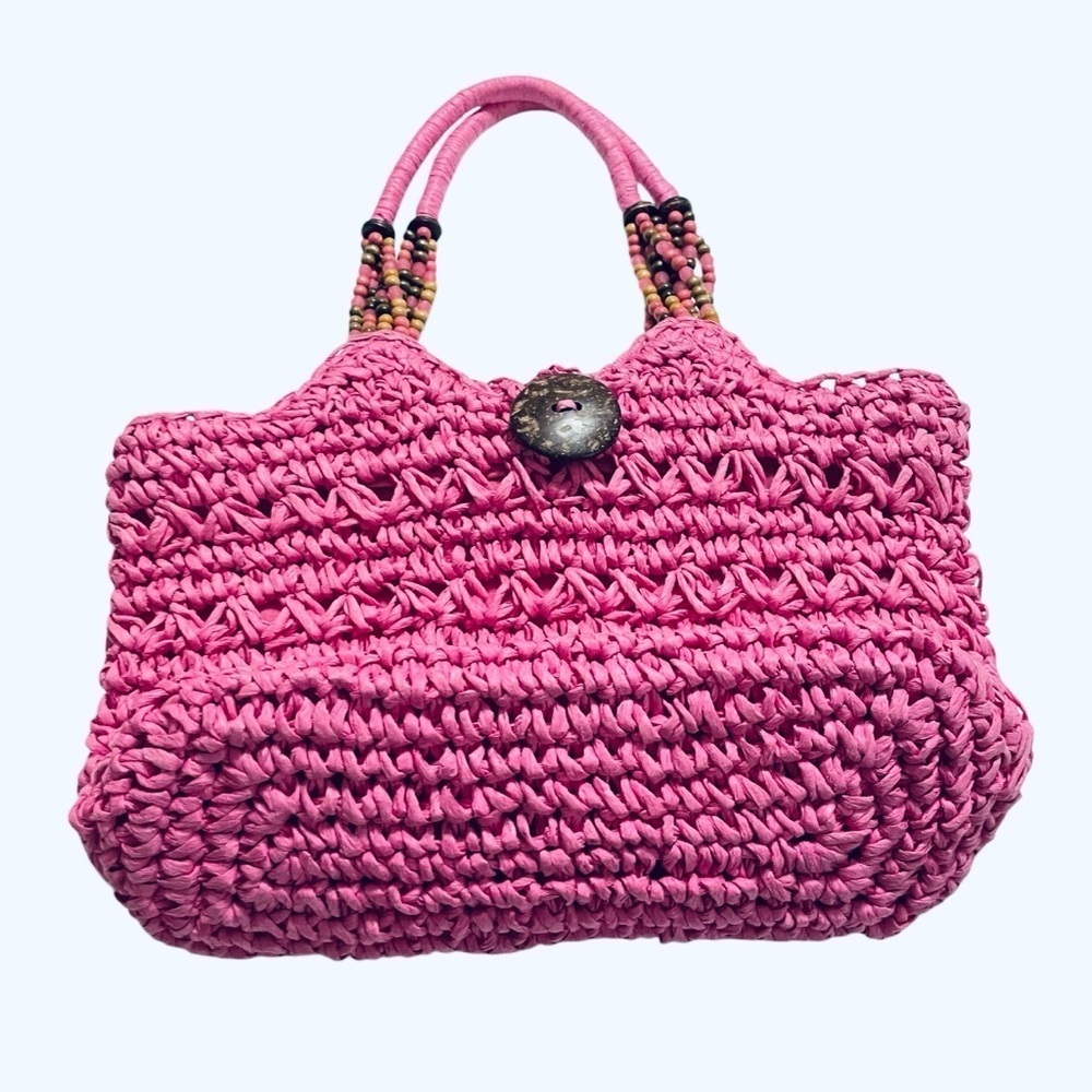 Cappelli bag Pink Woven Tote Bag, with beaded handles, Spring, Summer, Vacation - Picture 6 of 12
